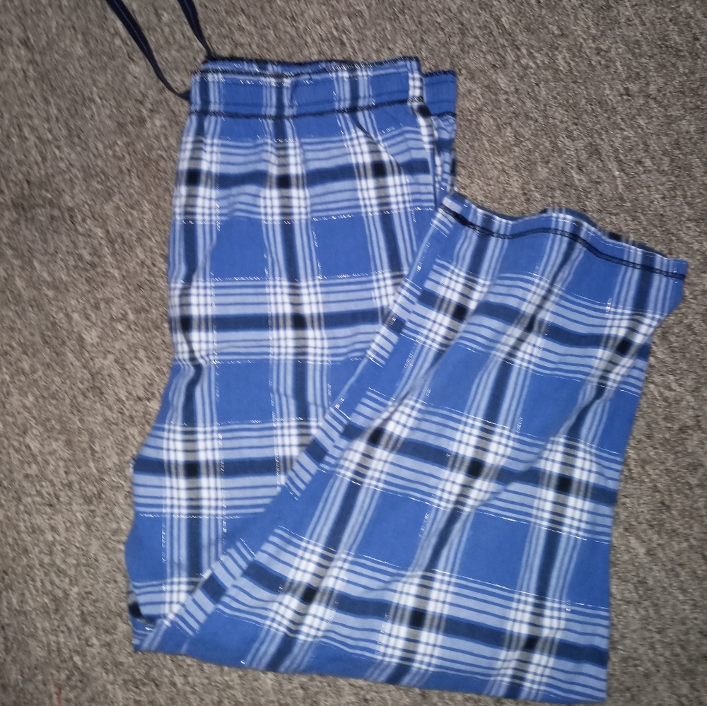 Axcess electric blue and silver metallic plaid cotton pajama pants size medium